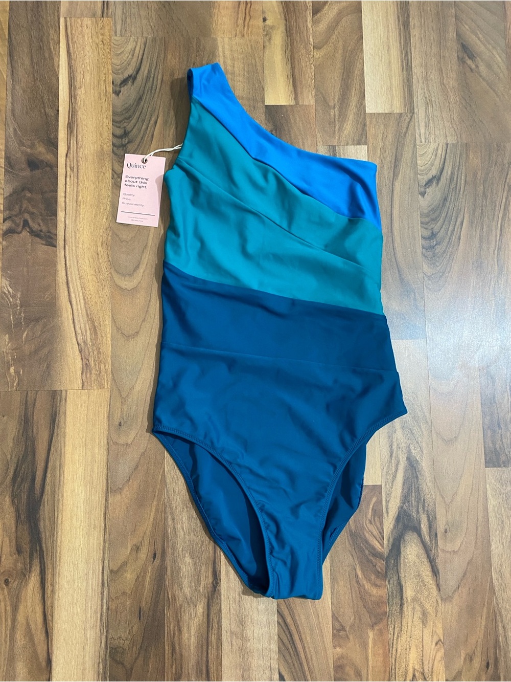 Quince Teal and Deep Blue One-Shoulder Swimsuit